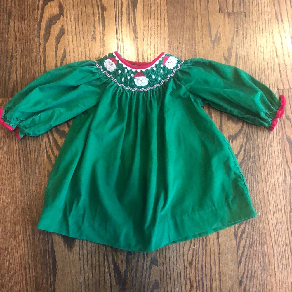 Petit Ami Corduroy Green Santa Embroidered Dress, size 9M